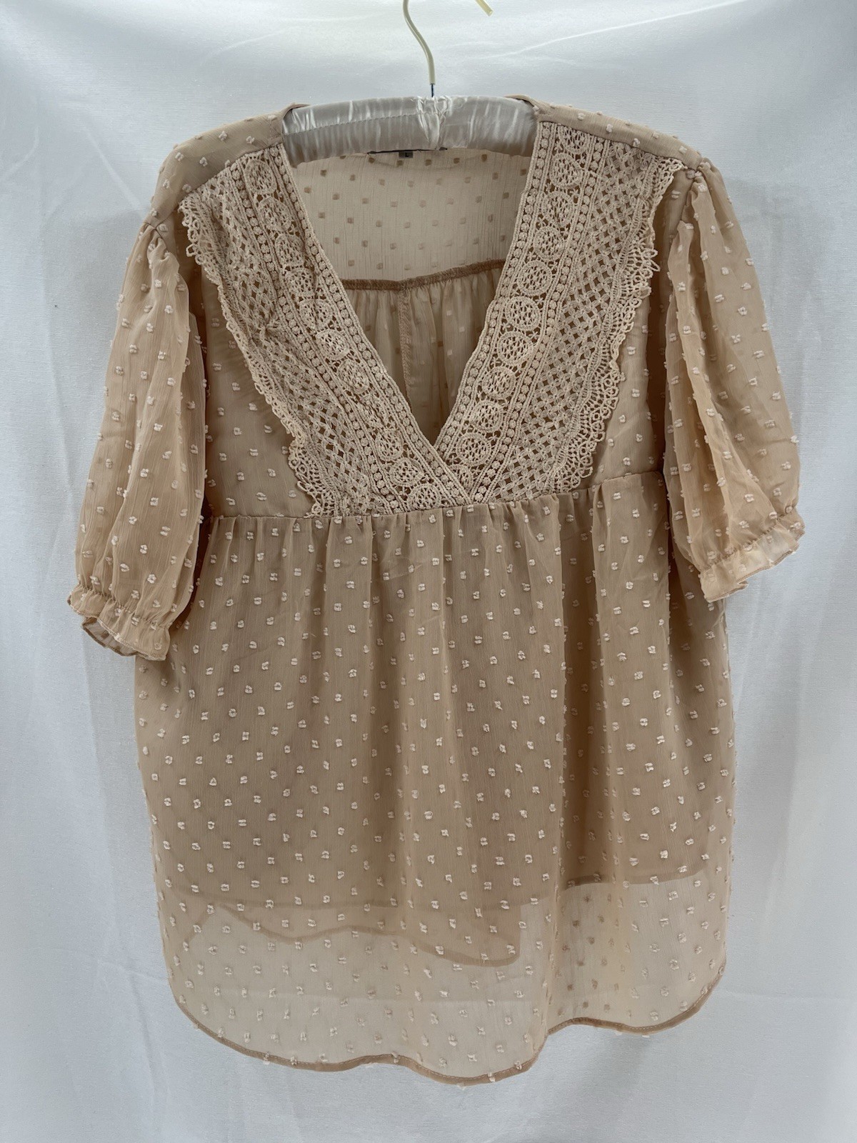 Miss Sparkling Top Women’s Sz L Ivory Dotted Swiss Lace Girlcore Feminine City