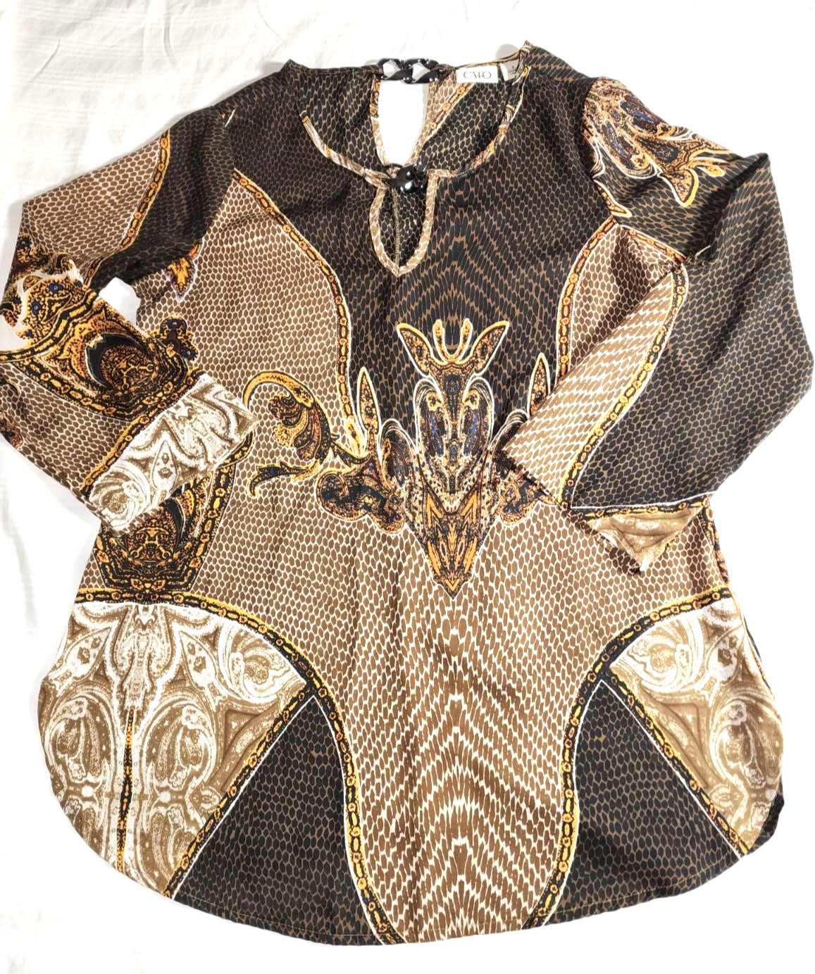 Cato Top Womens Small Brown Animal Print 3/4 Sleeve Round Neck Blouse
