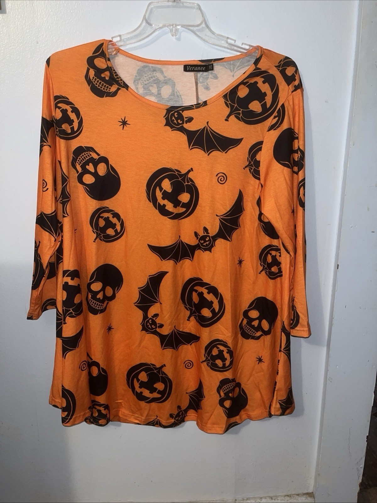 New Veranee 3/4 Sleeve Halloween Orange & Black Shirt Woman’s Size 3XL XXXL