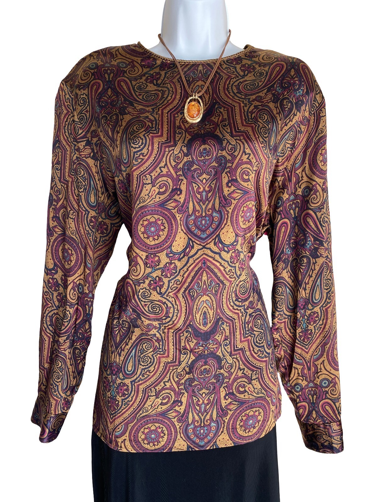 All Silk VTG Valerie Stevens Plus 16 Boho Paisley Blouse Whimsigoth Dark Romance
