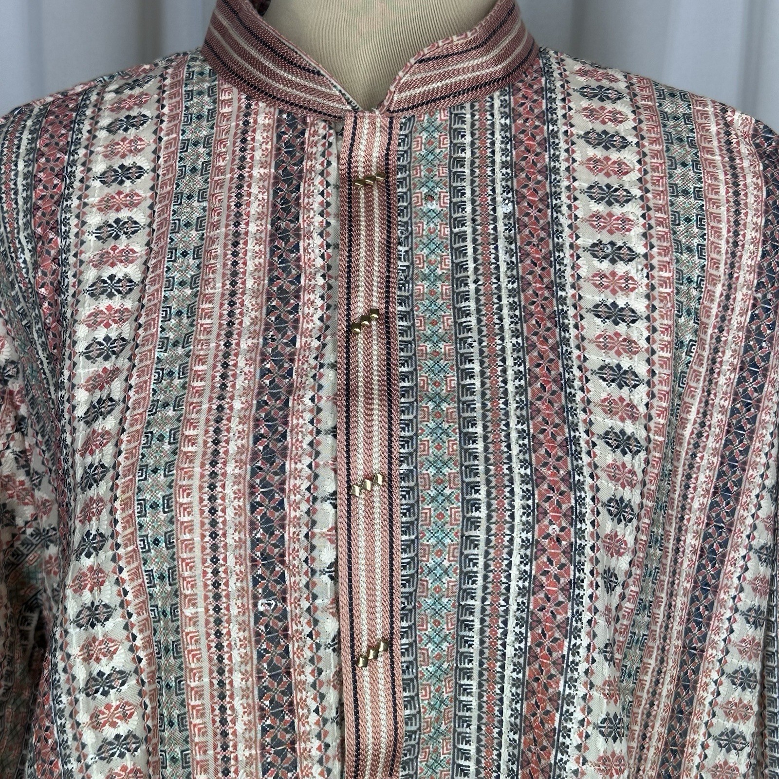 Tunic Top Sz 40 (M) Indian Traditional Kurta Long Blouse Long Sleeve Lined EUC