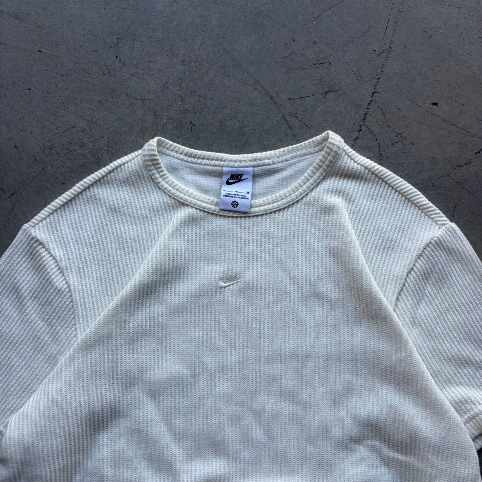Nike Sportswear Waffle Knit Thermal T-Shirt Cream Off White Small Swoosh Mens M