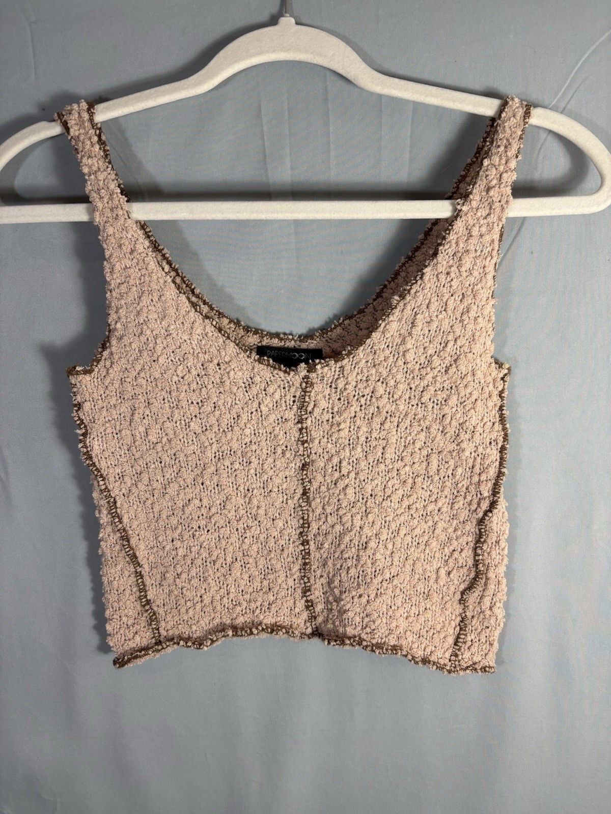 Papermoon Light Brown Cozy Knit Tanktop sz S Textured Cropped Camisole Indie