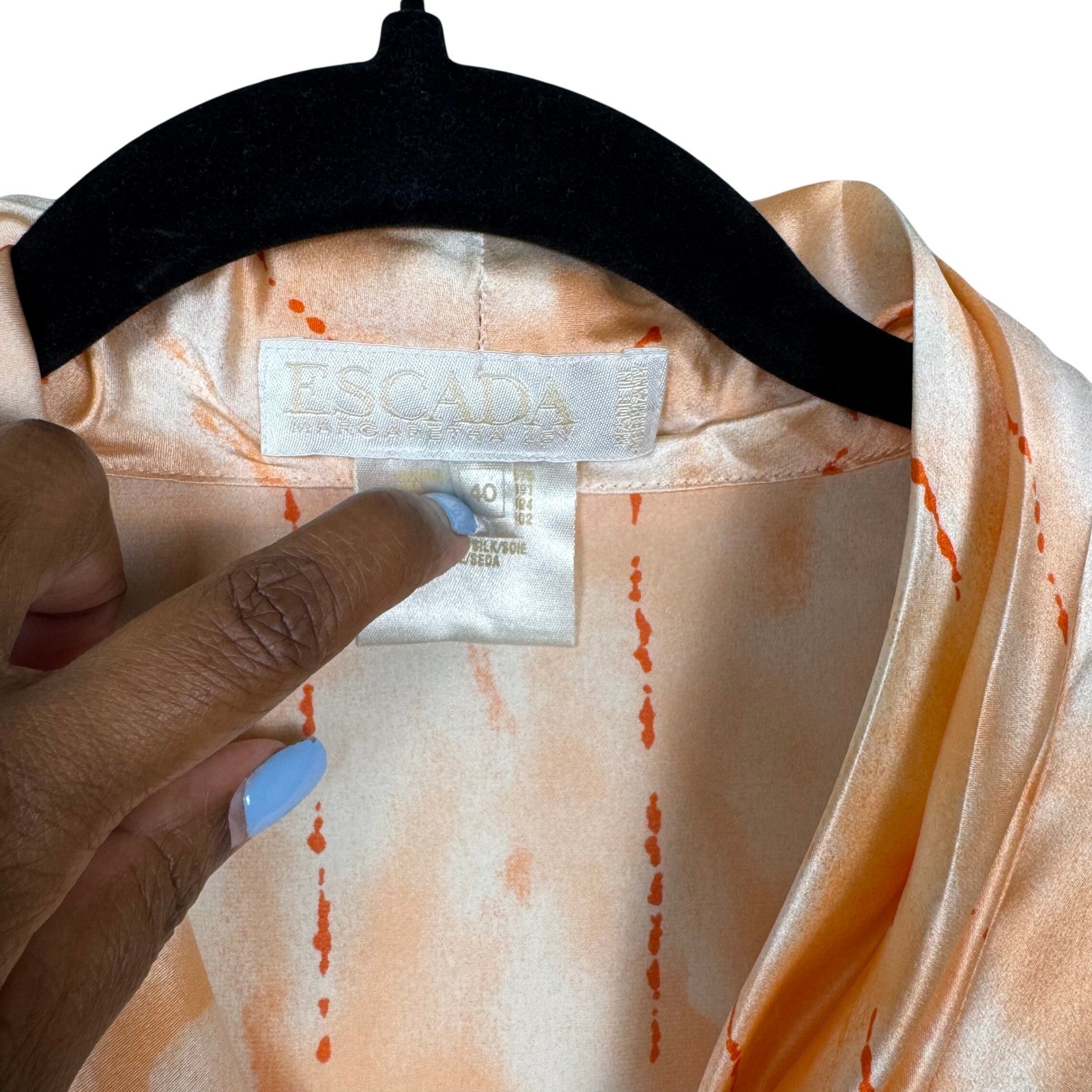 Escada Margaretha Ley 100% Silk Blouse Vintage Peach Gold Button EU40 US 10