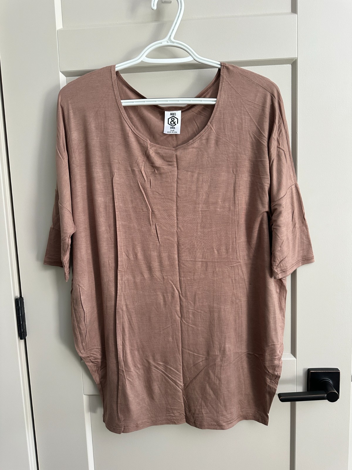 Agnes & Dora Dolman Shirt New Brown Taupe Mushroom Short Sleeve Size Small S EUC