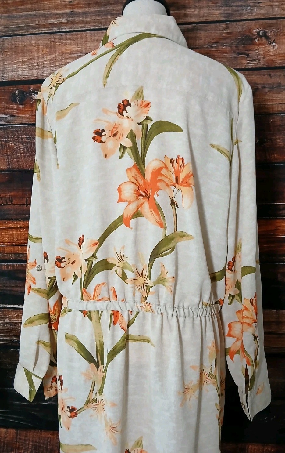 Chicos Tunic Top Size 2 US L Spring Lily Utility Shirt Roll Tab Cuff Drawstring