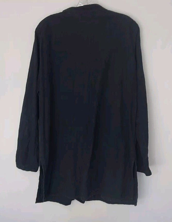 Color Me Cotton Black Long Sleeve Embroidered Button Up Tunic Sz. L Lagenlook