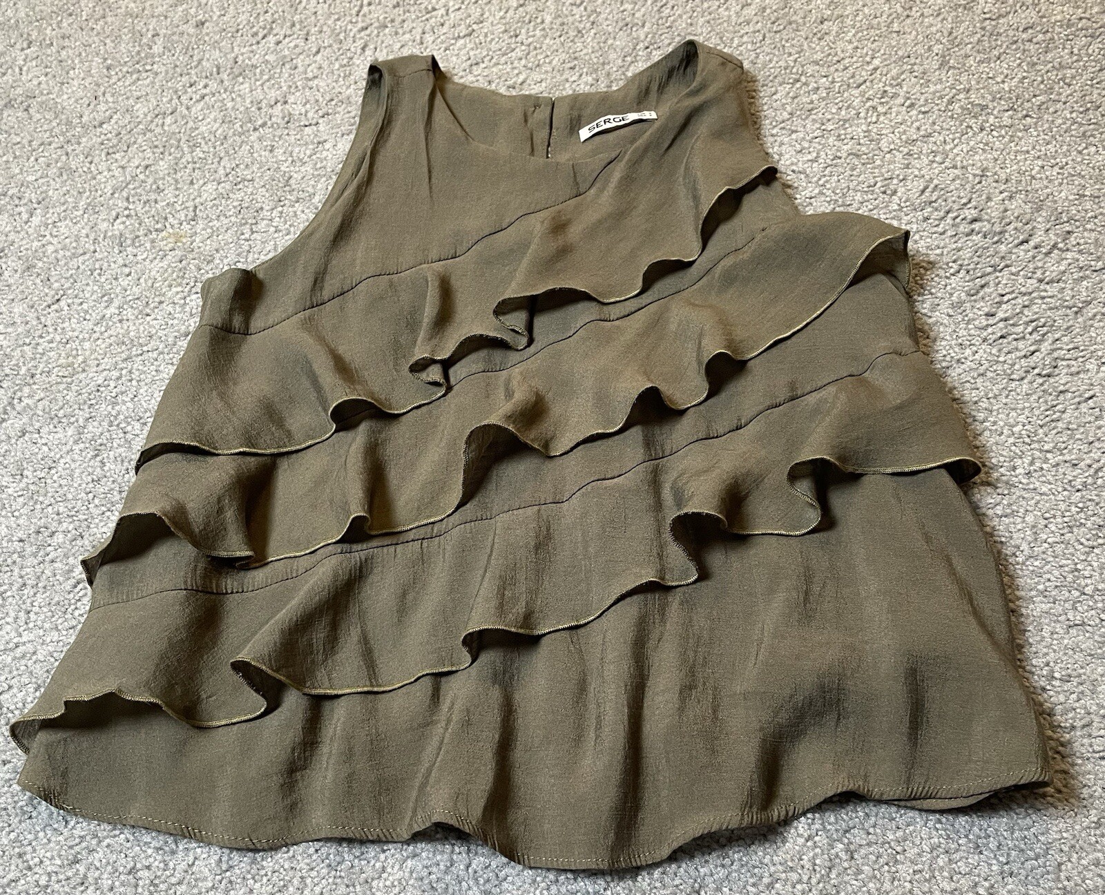 Serge Layered Tank Blouse Womens S Olive Green Sleeveless City Classic Clubwear