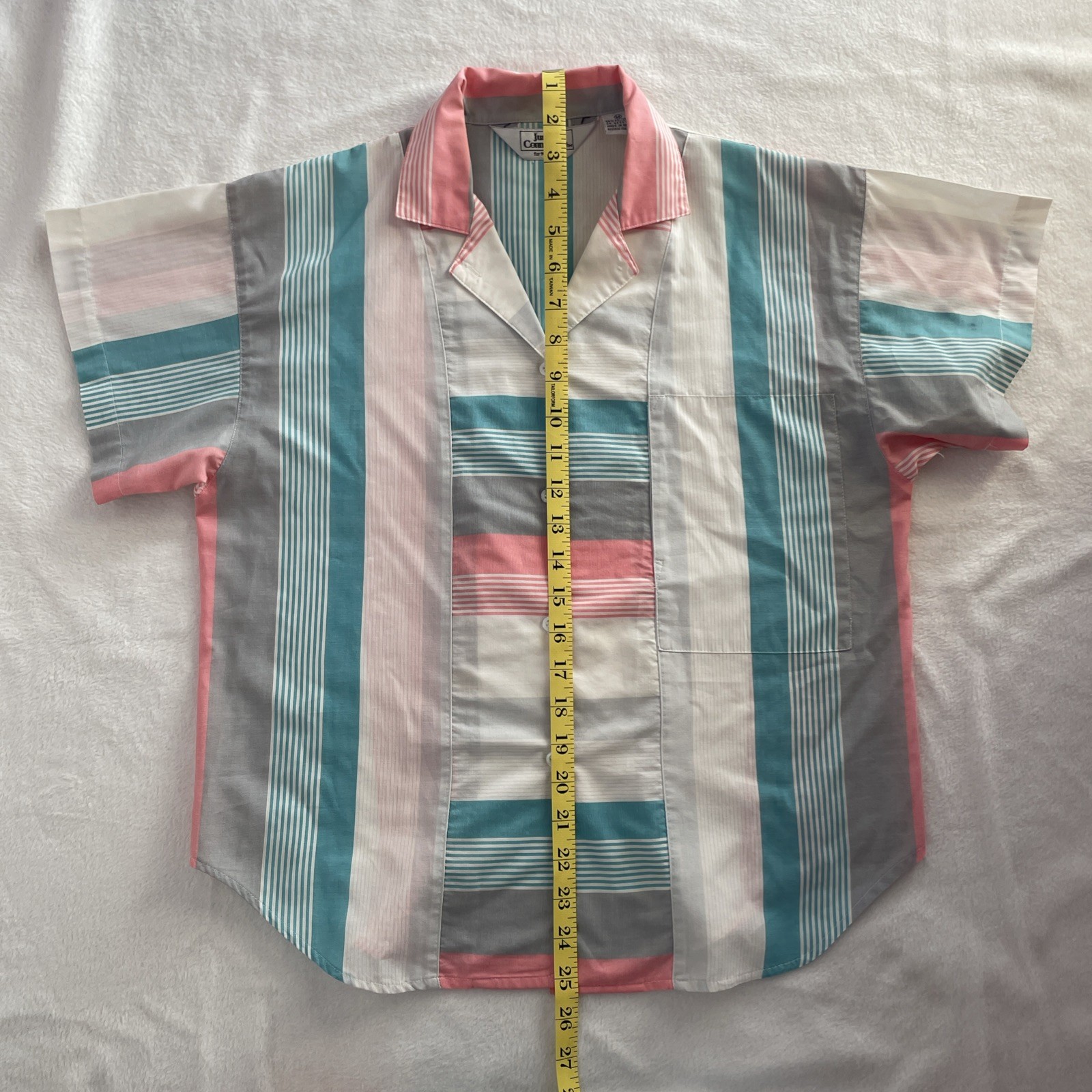 Vintage 90s Women’s Button Up M Teal Pink Grey Stripe Mervyn’s Junior Connection
