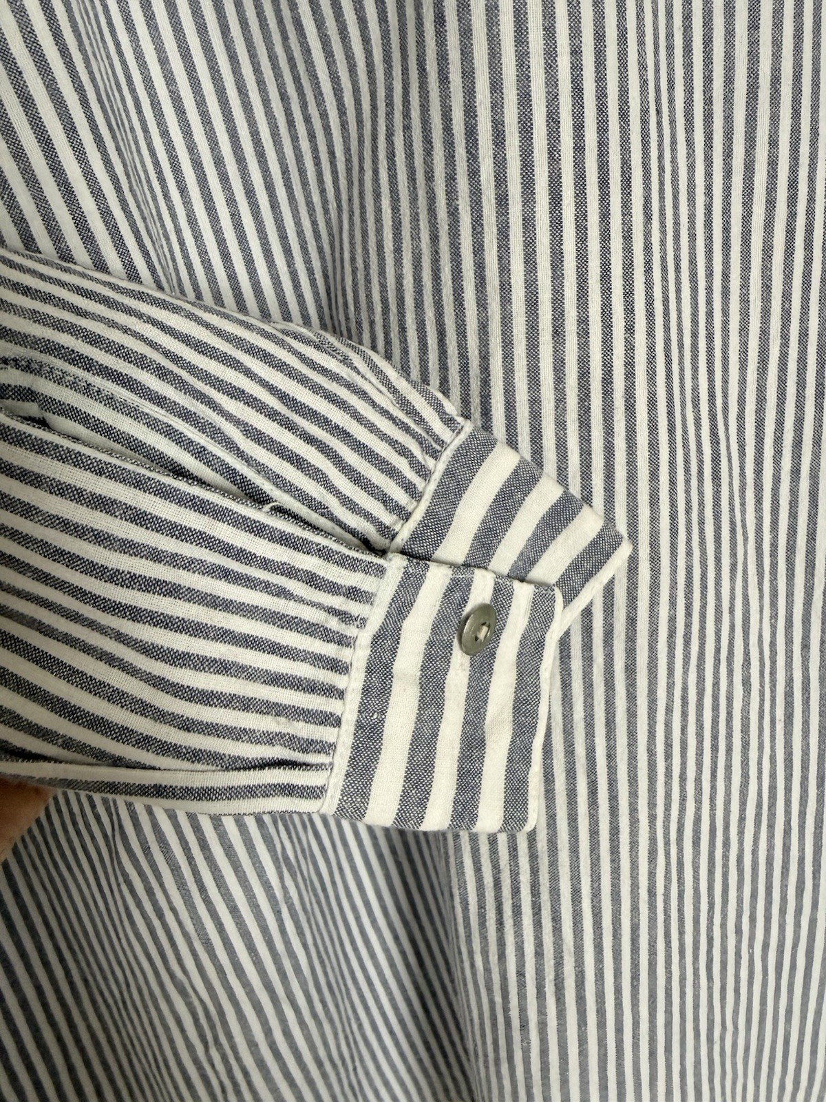 Women’s “For Smart Workers” Striped 100% Cotton Button Down Sz Medium Unique!