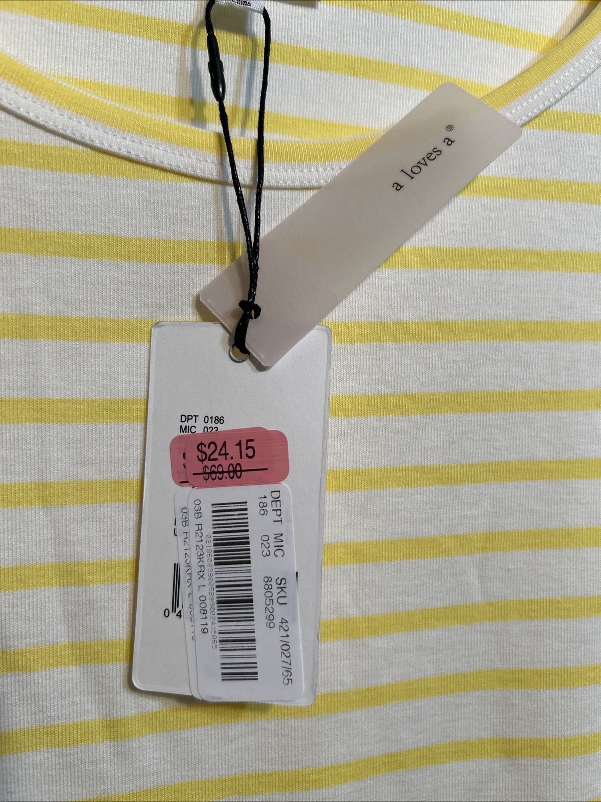 NWT a LOVES a Striped Yellow and White Short Sleeve Knit Top Size L Large