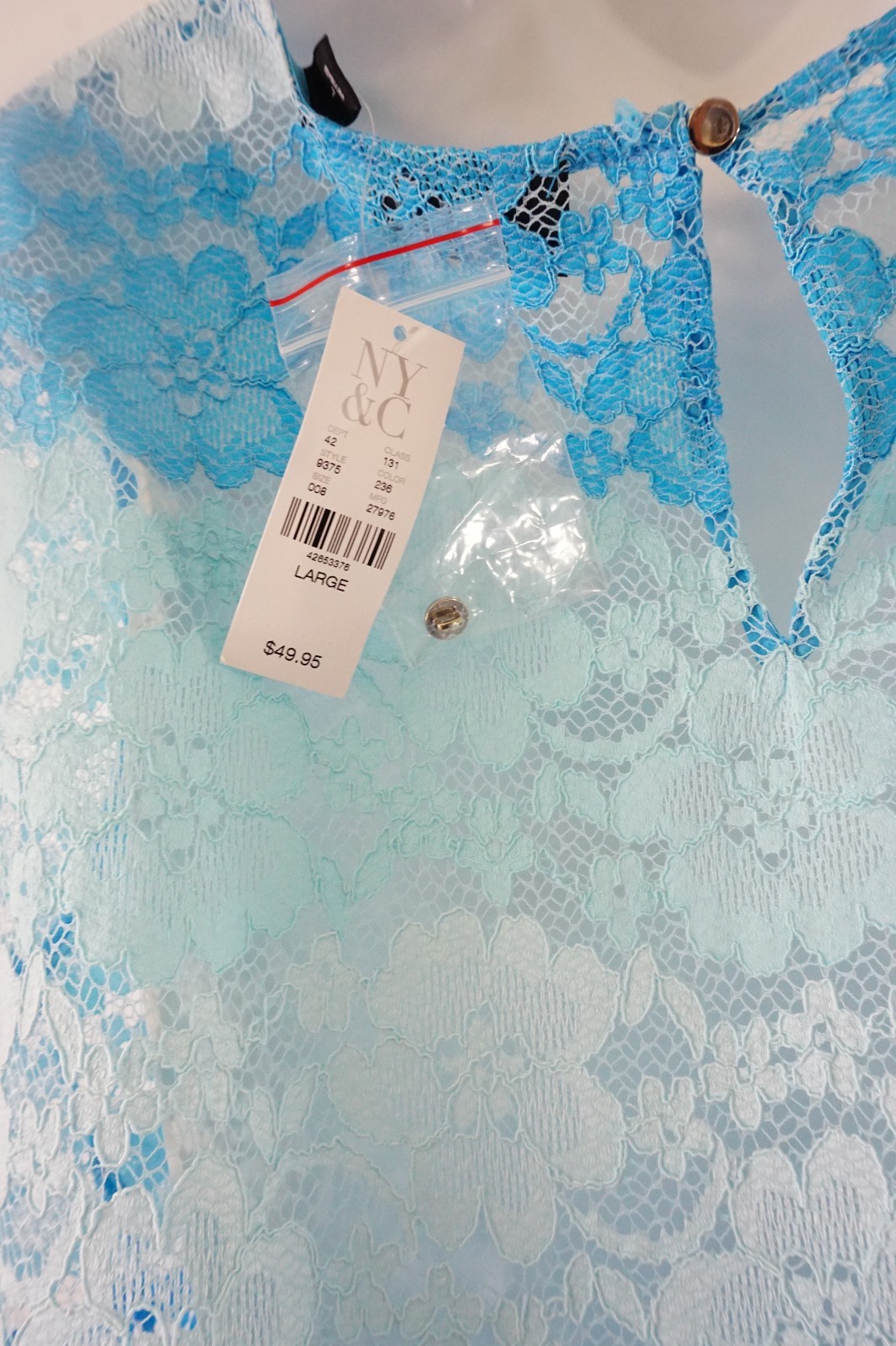 NWT 7th Avenue Design Studio New York & Company Blue Lace Top Size L