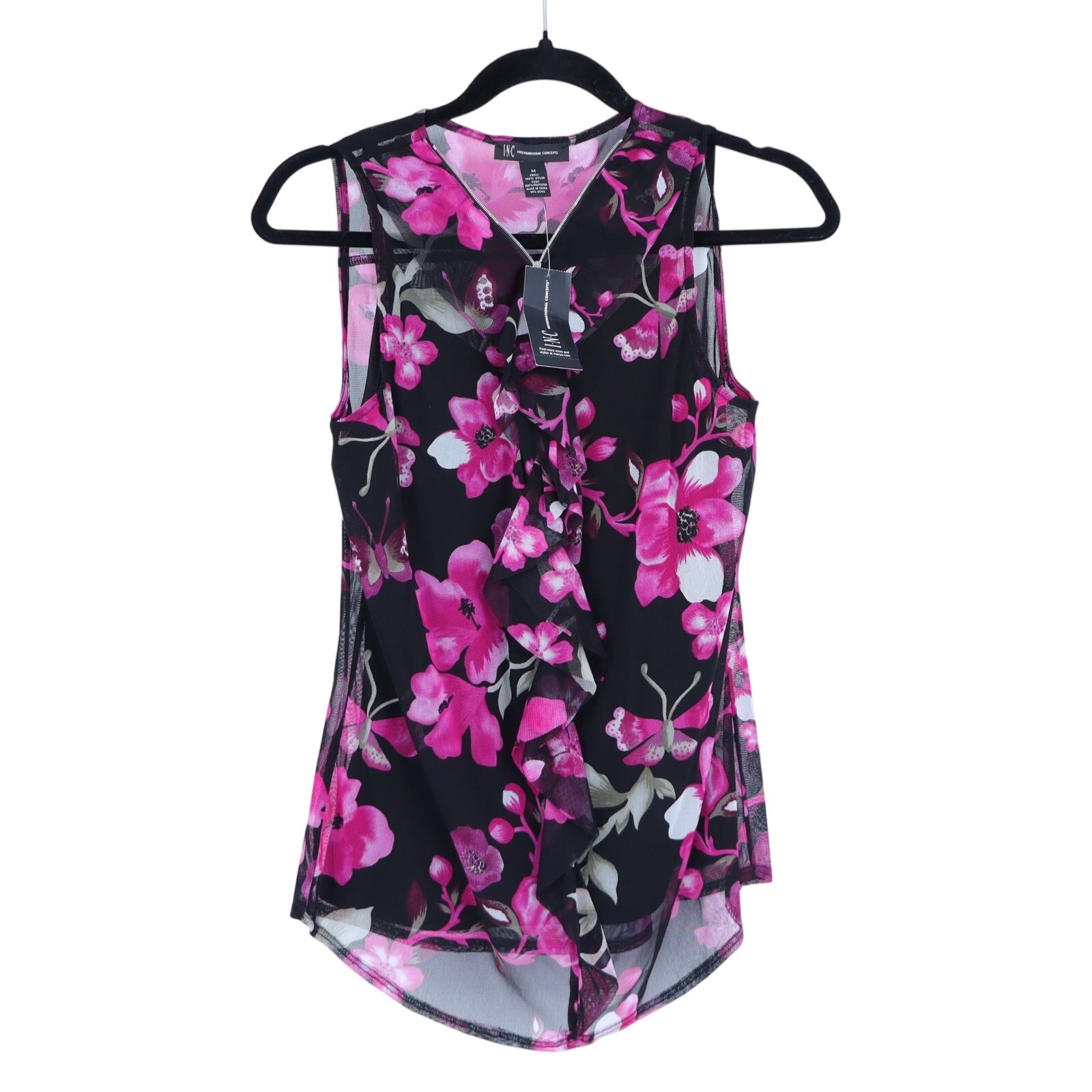 I.N.C International Concepts Sheer Floral Blouse Pink NWT Sleeveless Women’s M