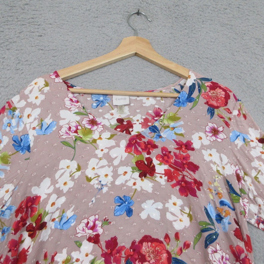 Cupio Shirt Women L Pink Floral Cottagecore Bohemian Festival Vibrant Dopamine