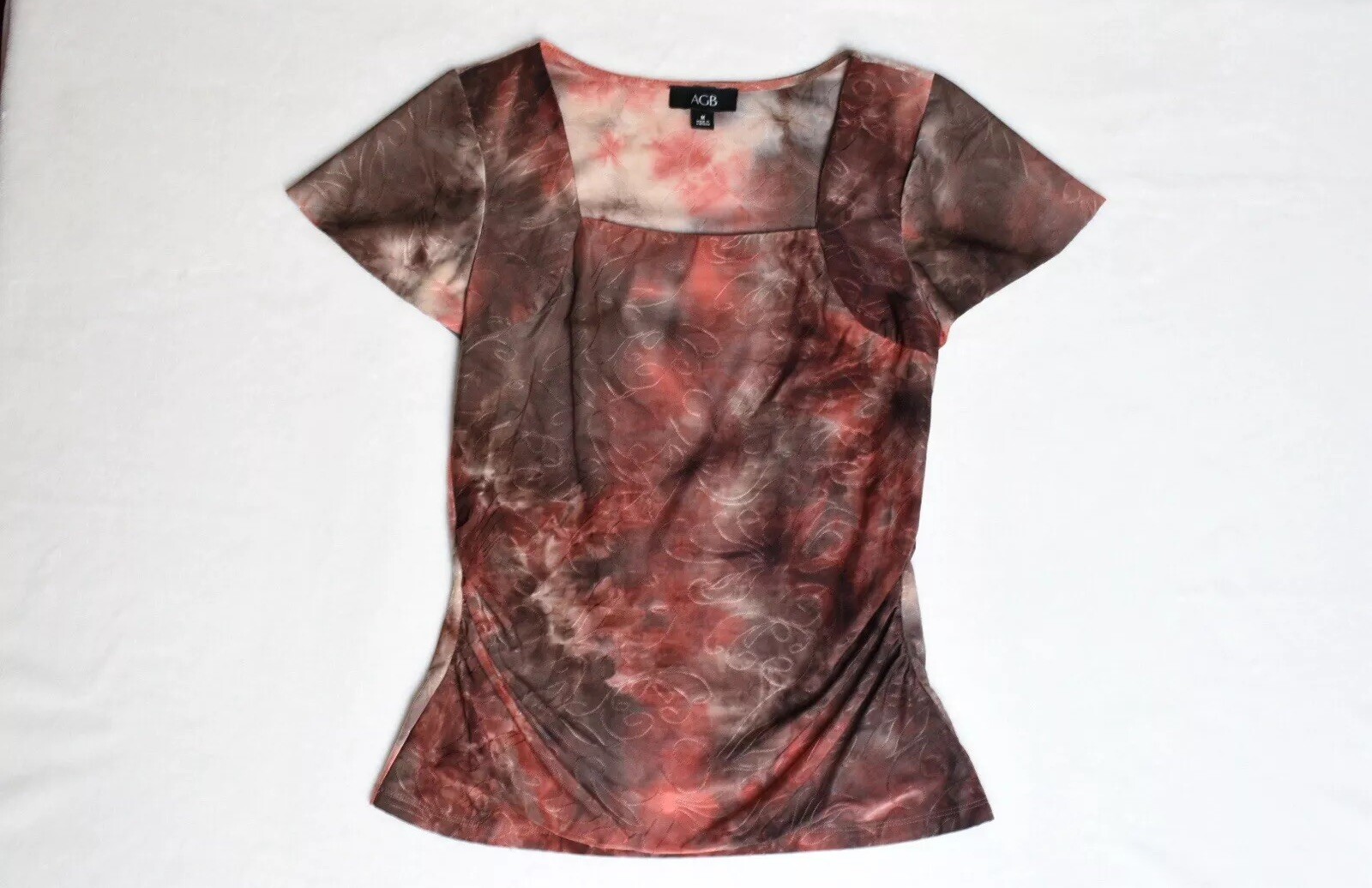 Boho Gathered Panel Blouse Flutter Sleeves Lined Fairy Tie Dye Abstract Design