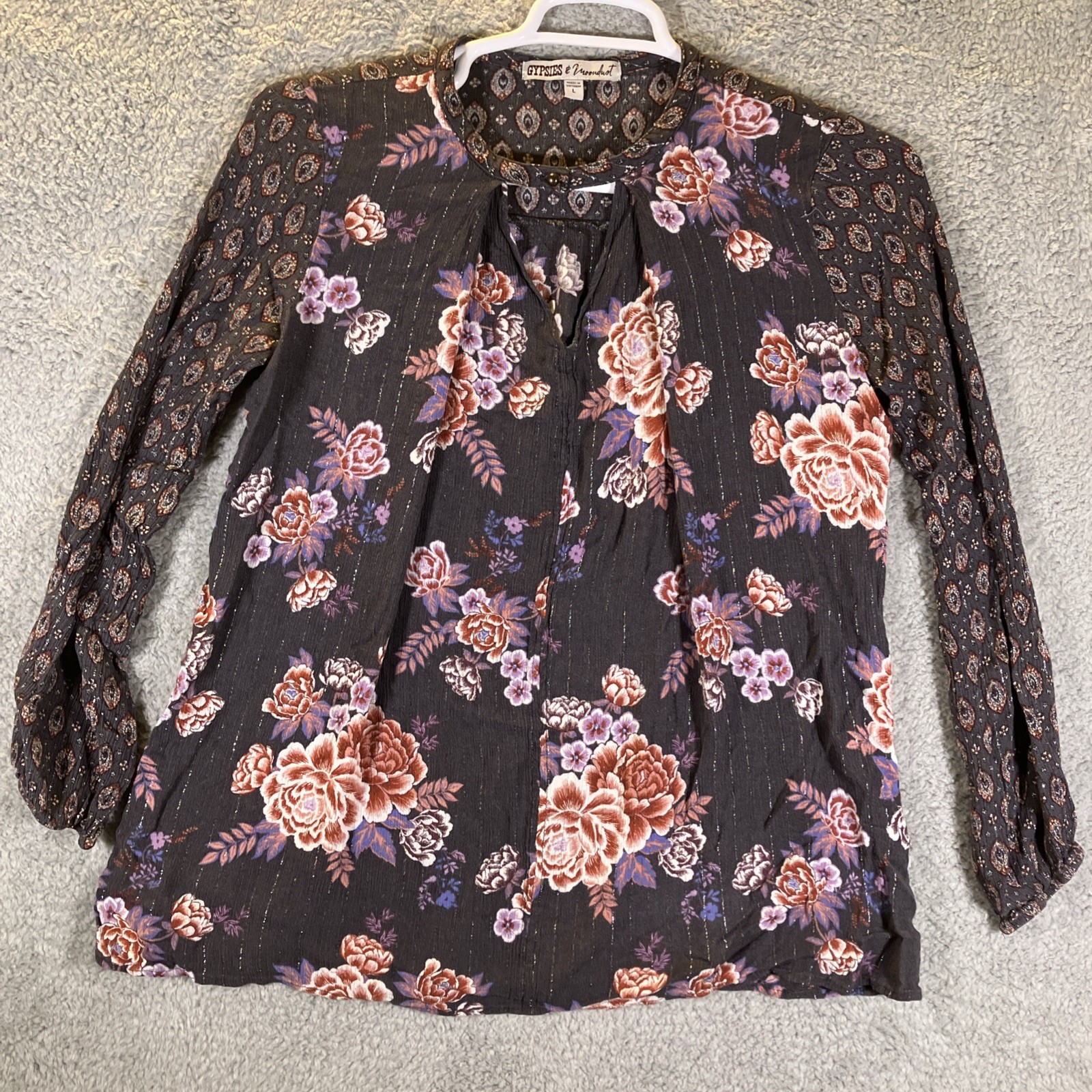 Gypsies & Moondust Floral Blouse Womens Large Bloomcore Cottagecore Peasant Chic