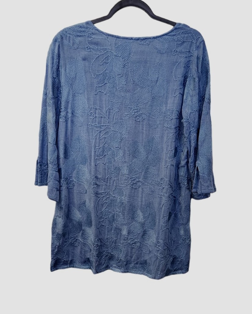 Soft Surroundings M Round Neck Embroidered Cecile Tunic in Deep Water Blue 0819