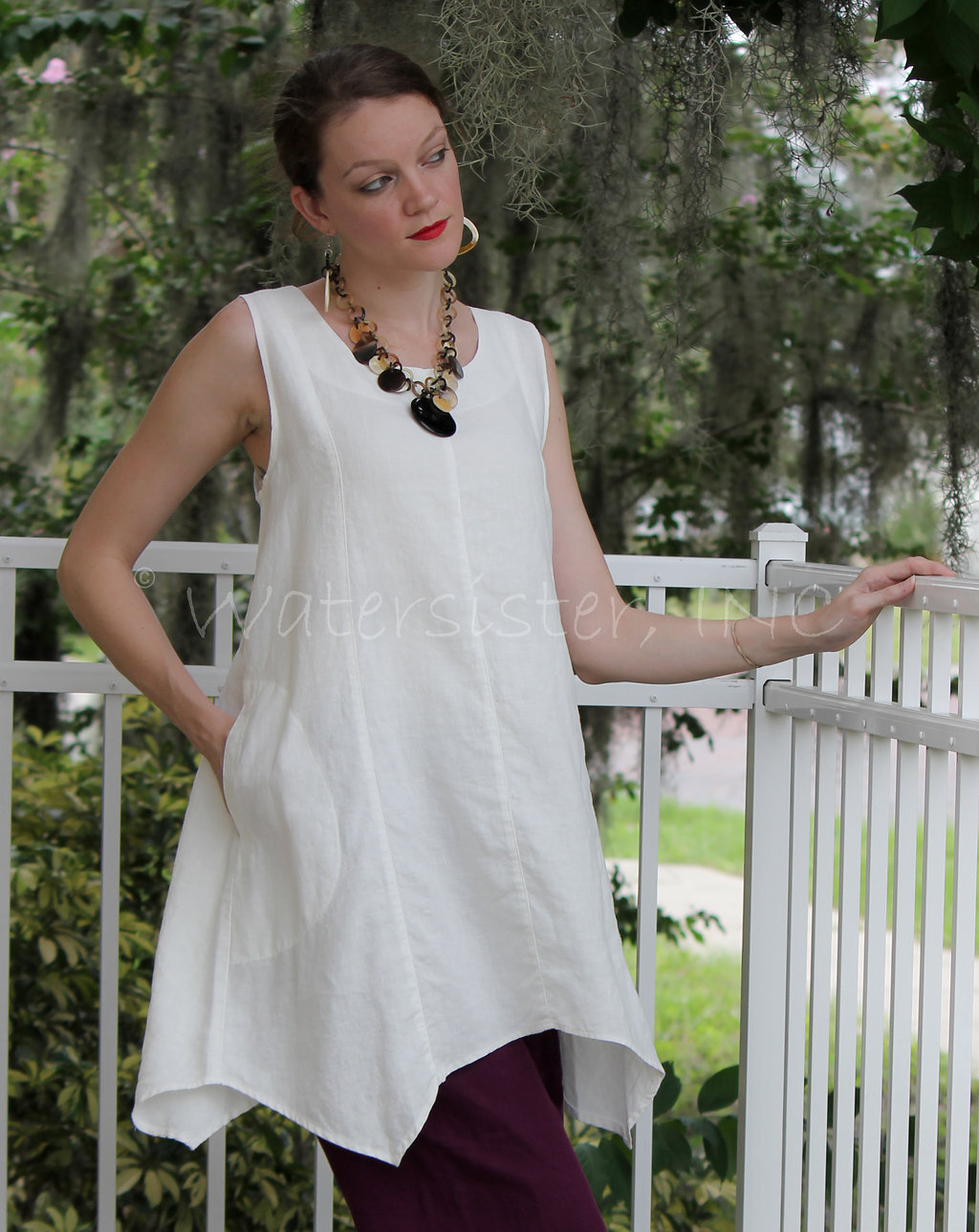 MOSAIC USA 2535 Linen W-HEM POCKET JUMPER TANK Long Tunic Top S M L XL COLORS