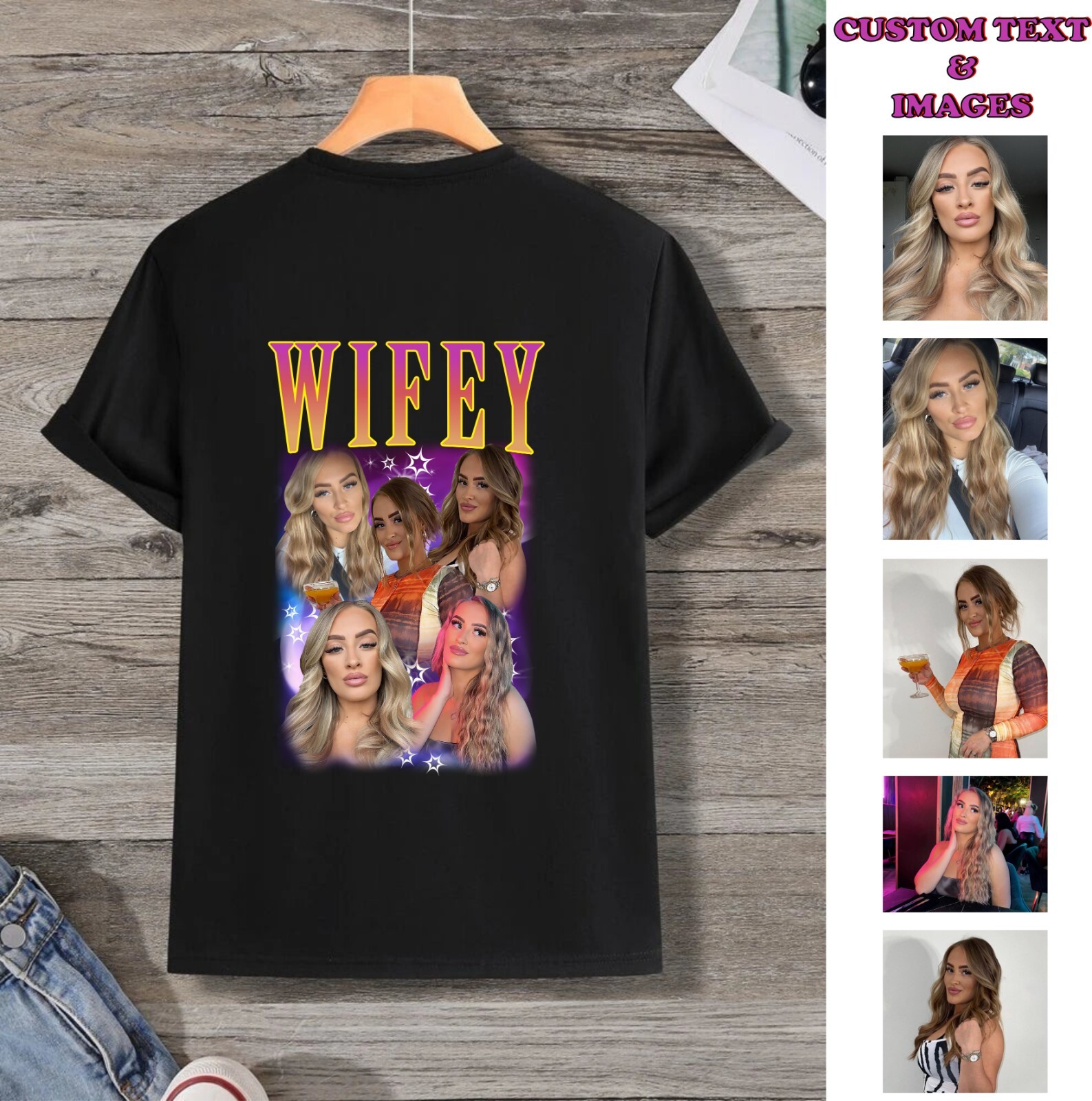 Personalised Text Picture Designer T-Shirt Photo Collage Valentine Gift Bf Gf
