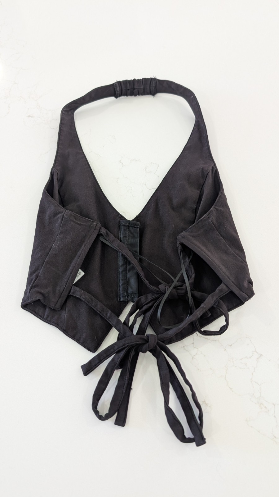 Garage Halter Vest Top XS Black Cropped Tie Back Hook & Eye Y2K Waistcoat
