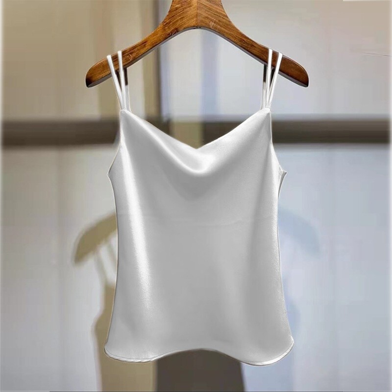 Ladies Silky Tank Top Strappy Satin Vest Casual Shirt Sleeveless Solid Vest Tops