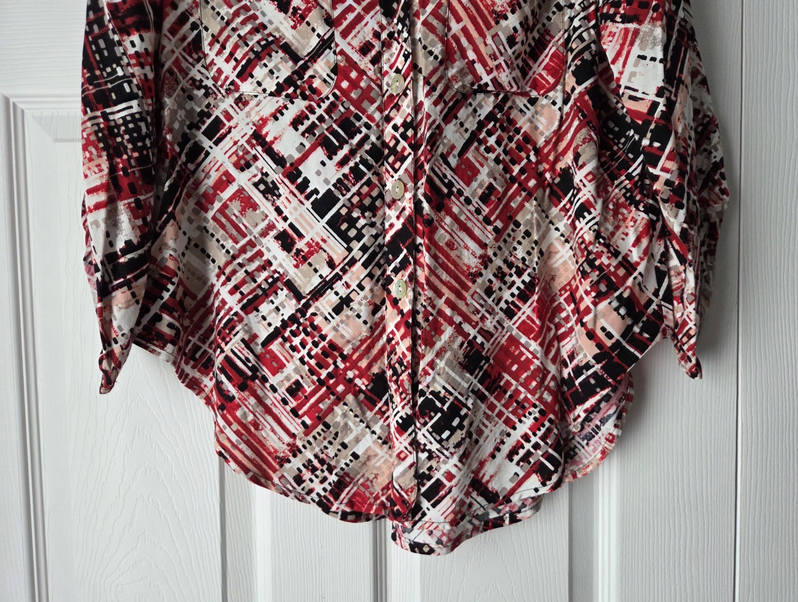 NWOT Ruby Rd Multi Button Front Spread Collar Roll Tab Sleeve Blouse Size S