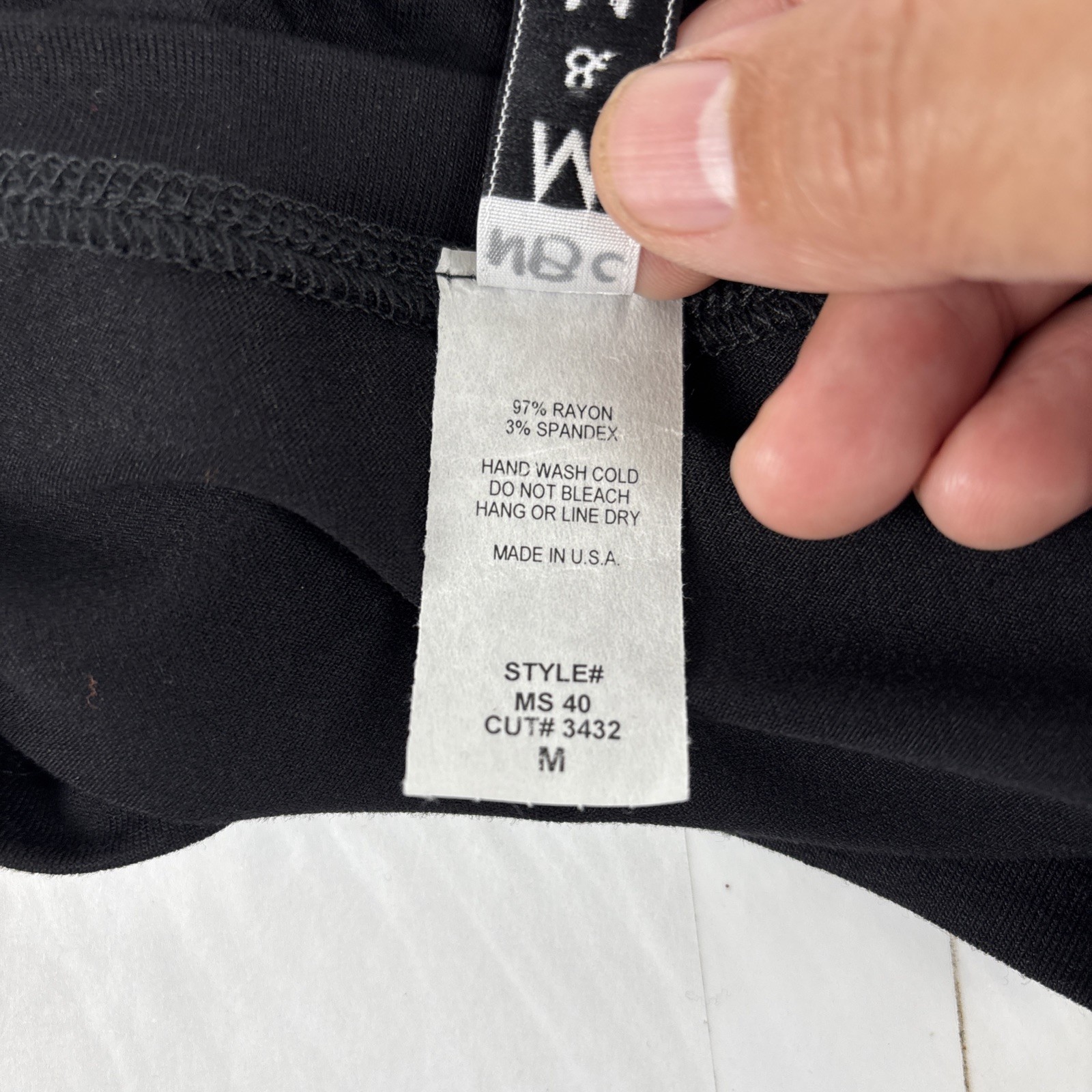 M&M Black Short Sleeve Crop Top Rayon Spandex Stretch Made in USA Size M