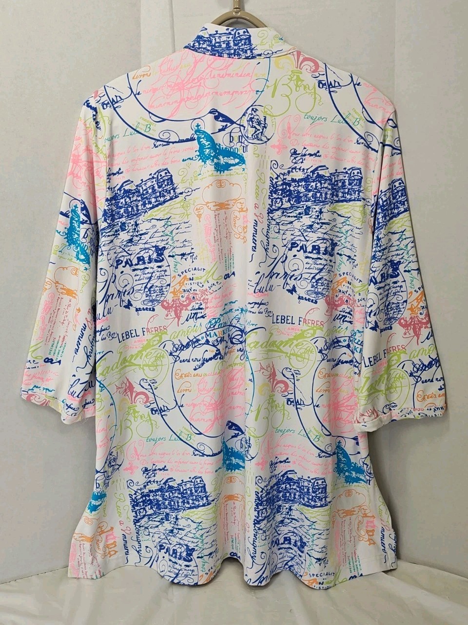 Lulu-B Bon Appetit Tunic Top Postcards of Love Paris UPF 50+ Cooling Blouse XL
