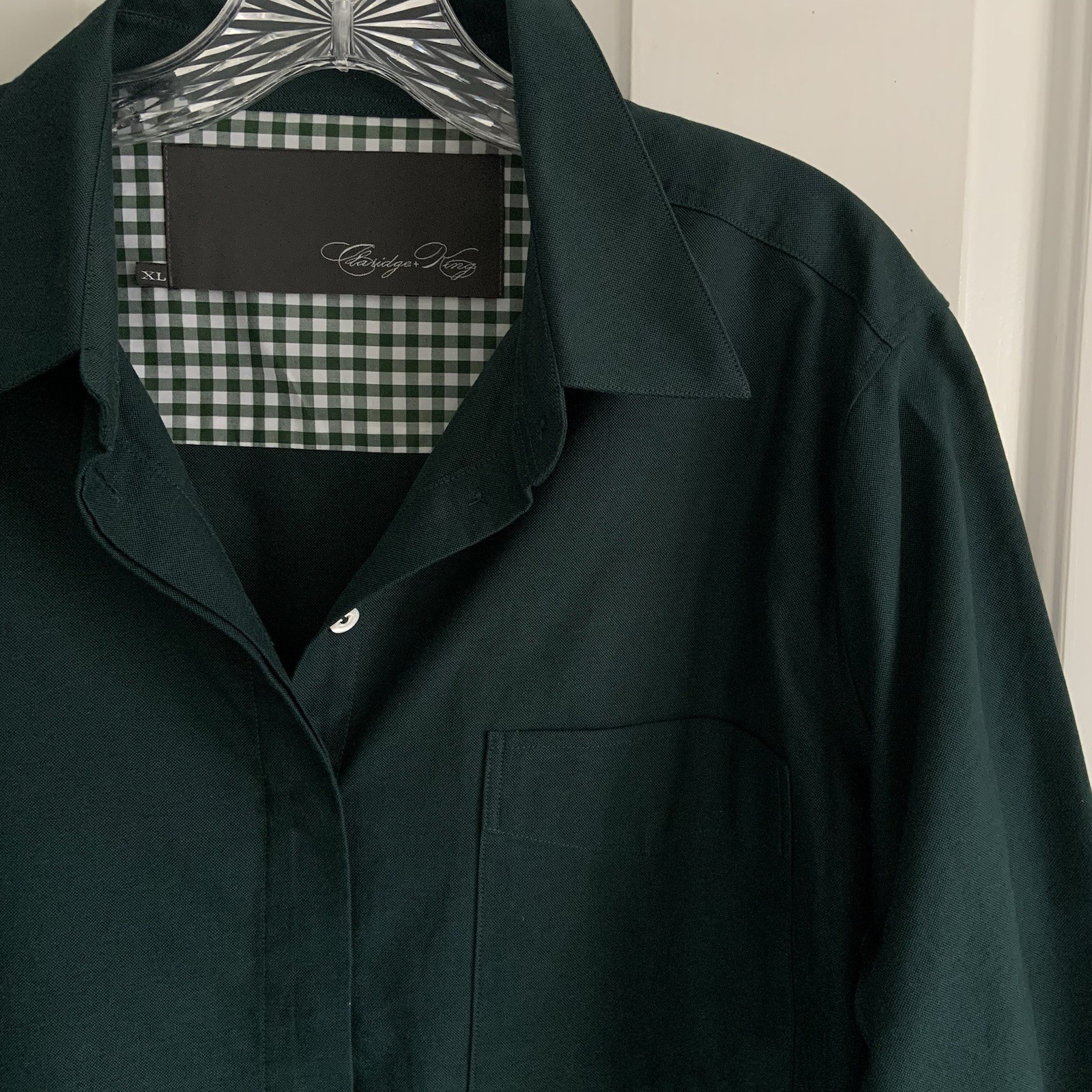 Claridge & King Women’s XL Dark Green Button up Shirt with Gingham flip cuffs