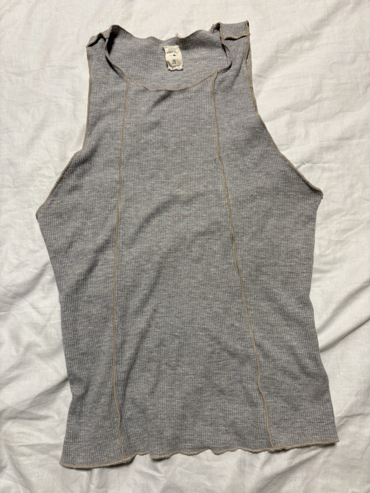 Lazy Sundays Grey Ribbed Tank Top Exposed Seams Raw Hem XS