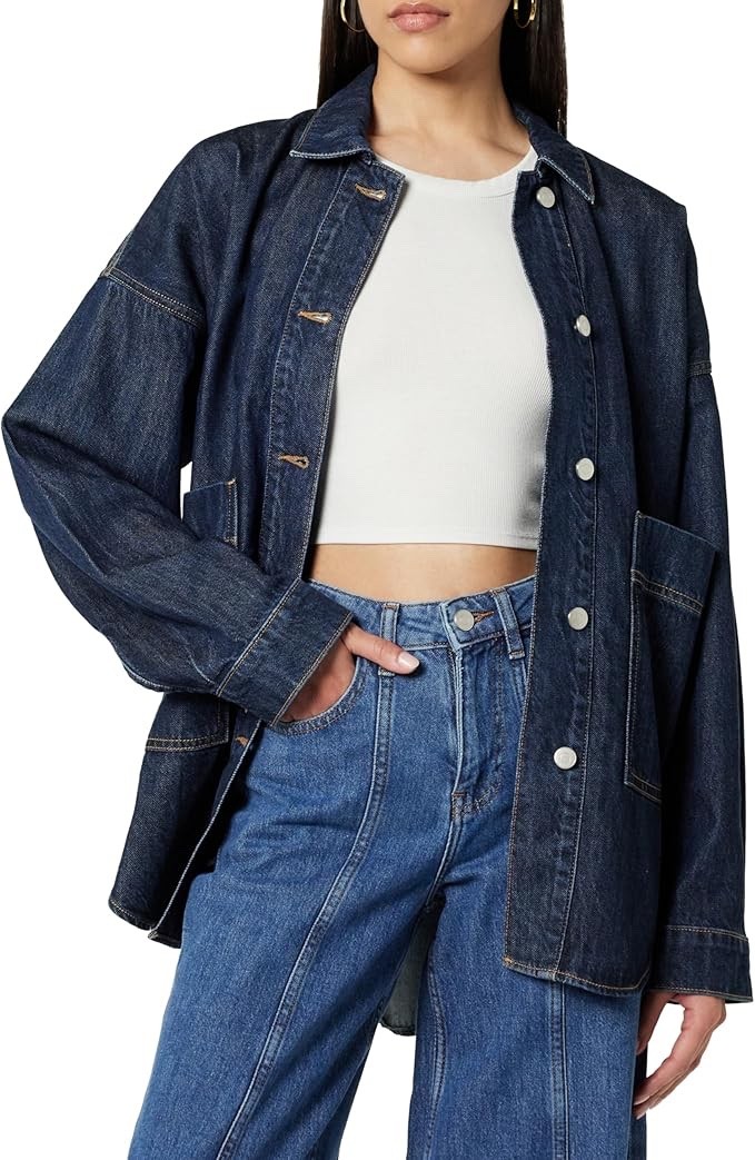 The Drop Women’s Pilar Long Denim Shirt Jacket – Dark Indigo – XL – New