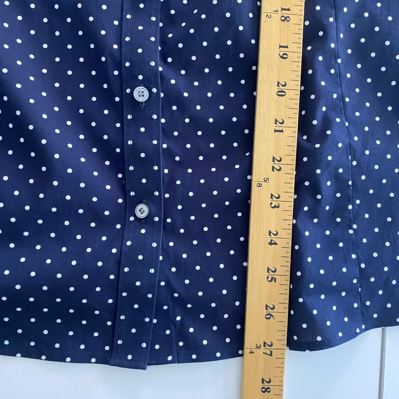 Talbots Wrinkle Resistant Button Up Shirt Size 22WP Navy White Polka Dot Stretch