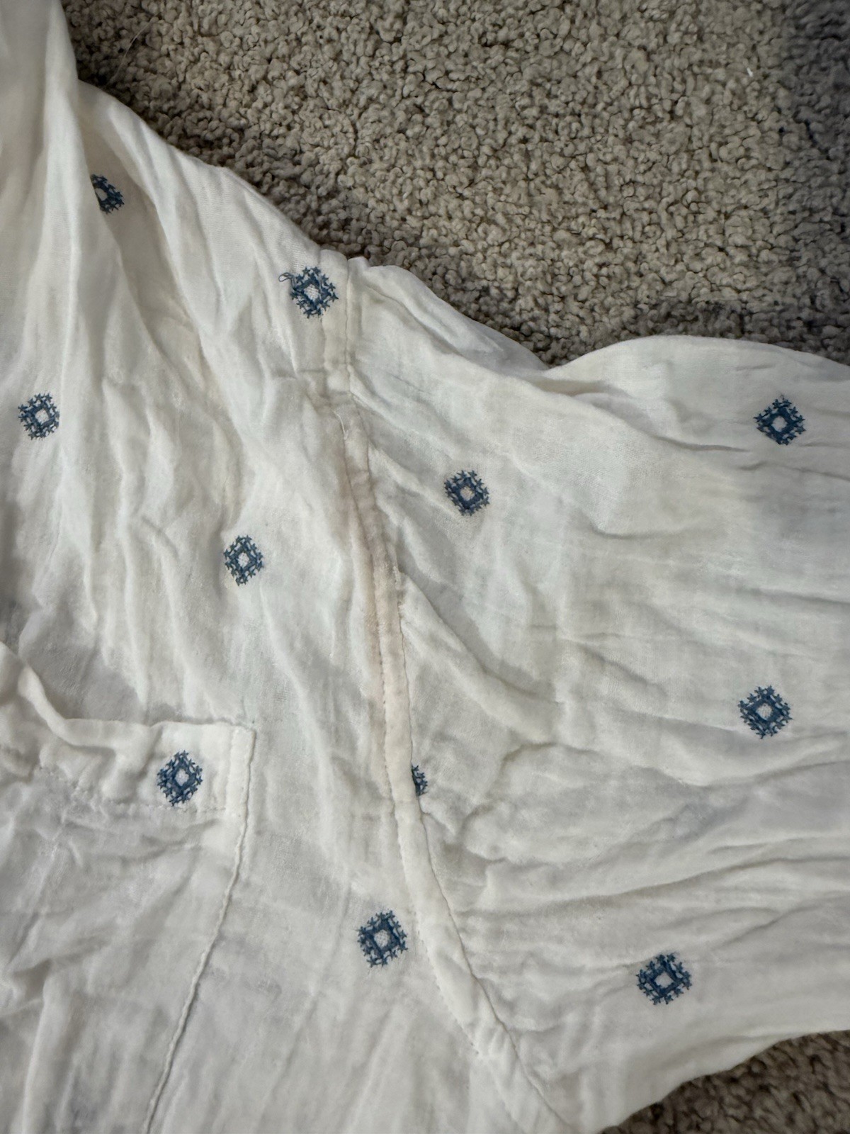 En Crème Women’s 100% Cotton Embroidered Button Front Top Size M