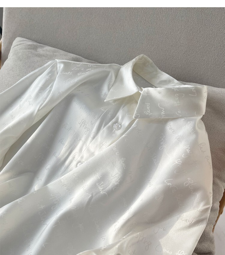 93% Mulberry Silk 7% Spandex Women White Buttons Up Long Sleeve Shirt Top MM841