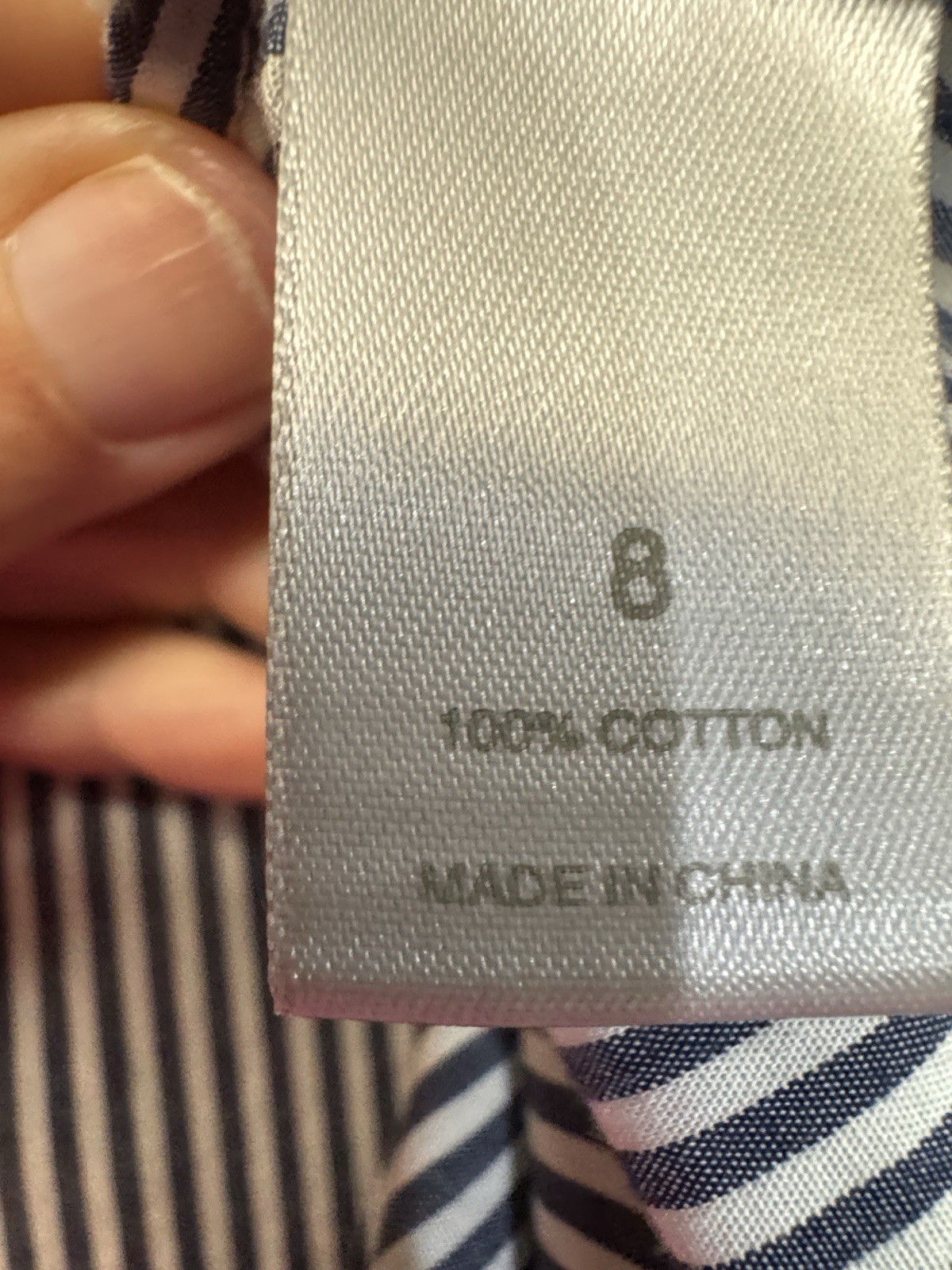 DKNY Women’s Blue/White Striped Collared Button-Front Ruffle Cotton Blouse 8