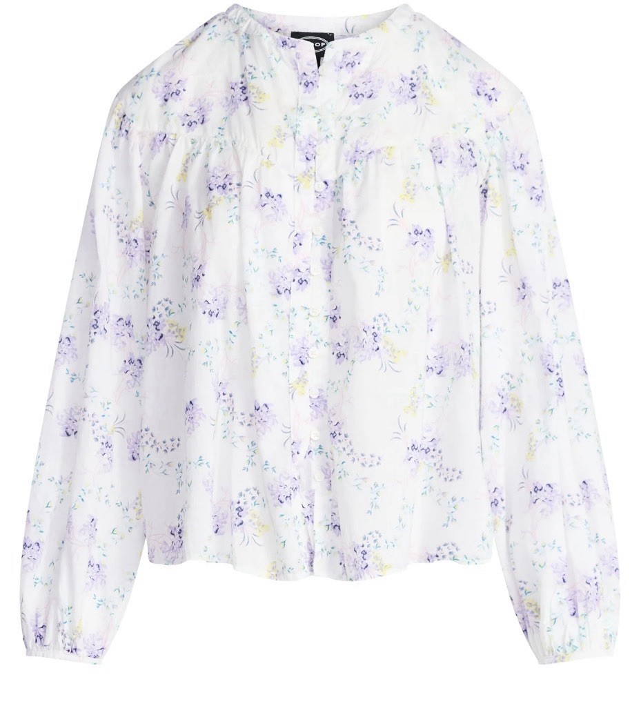Scoop Button White Floral Print Boho Flowy Hippie Blouse X-SMALL NEW #16016-17