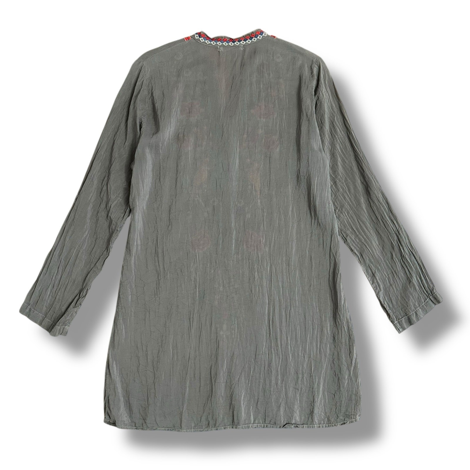 Johnny Was Women’s Tunic Top Small Slate Gray Embroidered Floral Boho Blouse