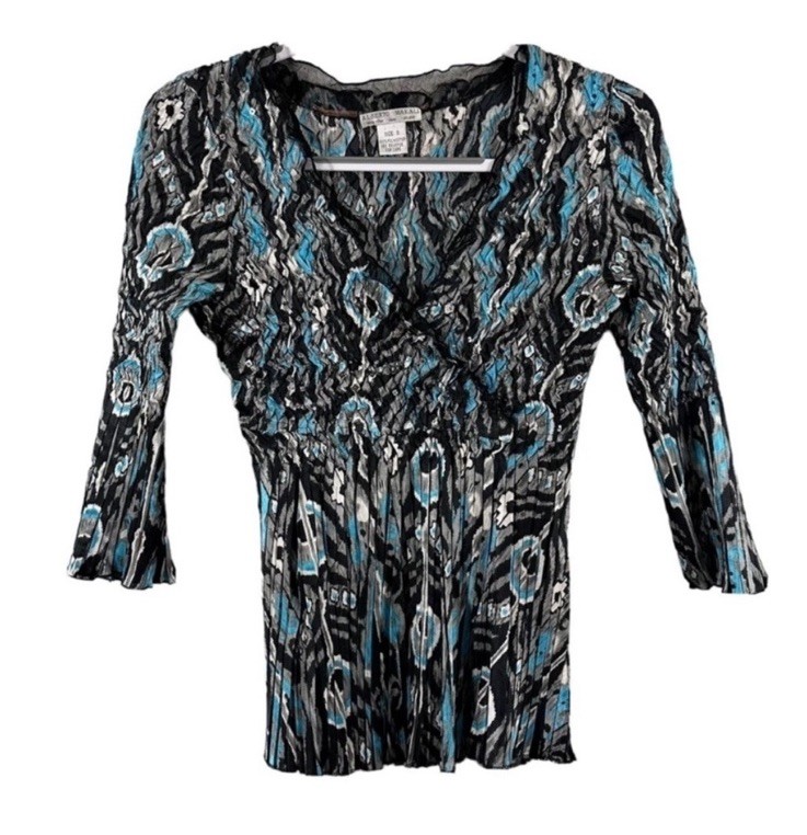 Alberto Makali Women’s Size S Crinkle Embellished V-Neck Blouse Top Colorful