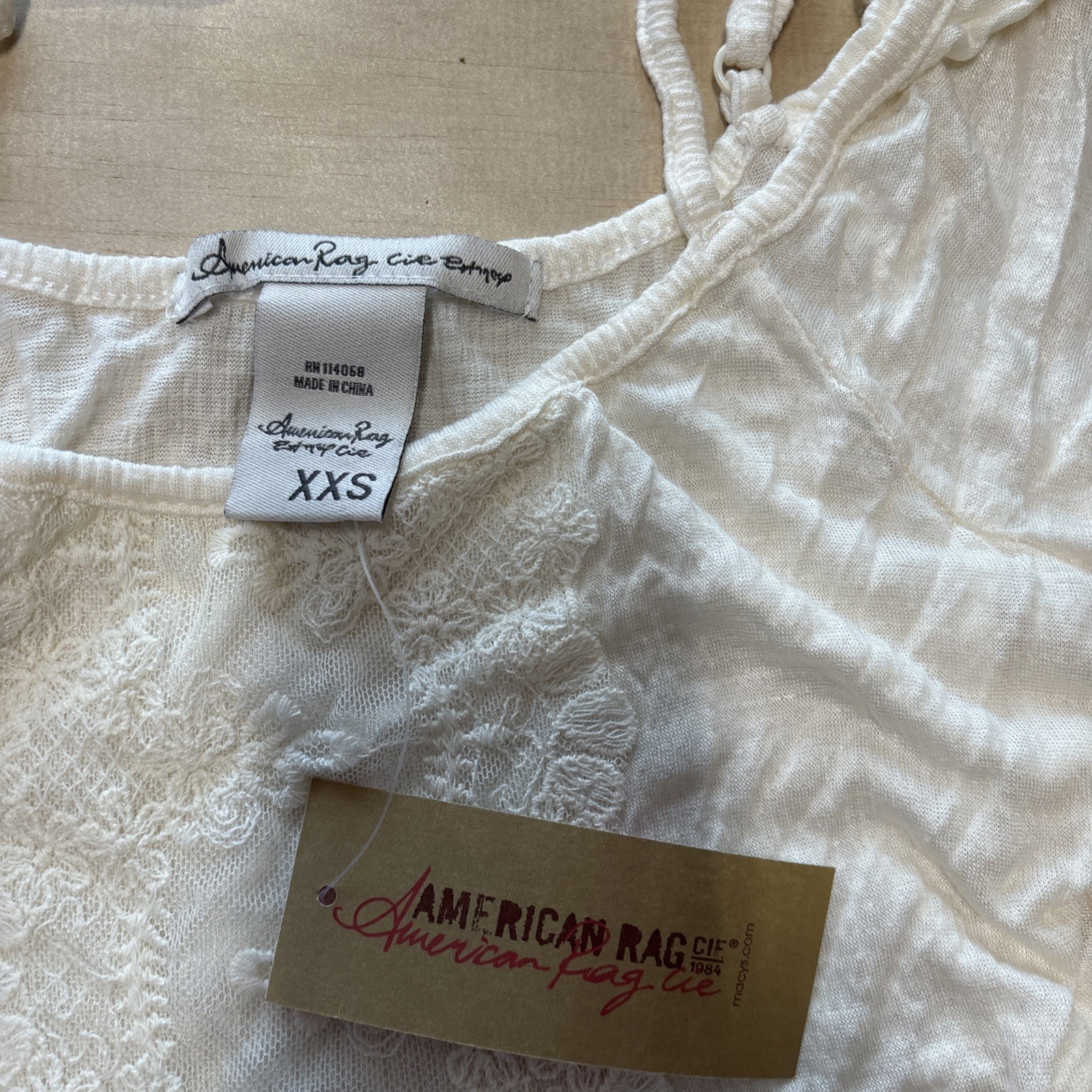 American Rag Cie Macys Women’s Size XXS Blouse Lightweight Adjustable Beige