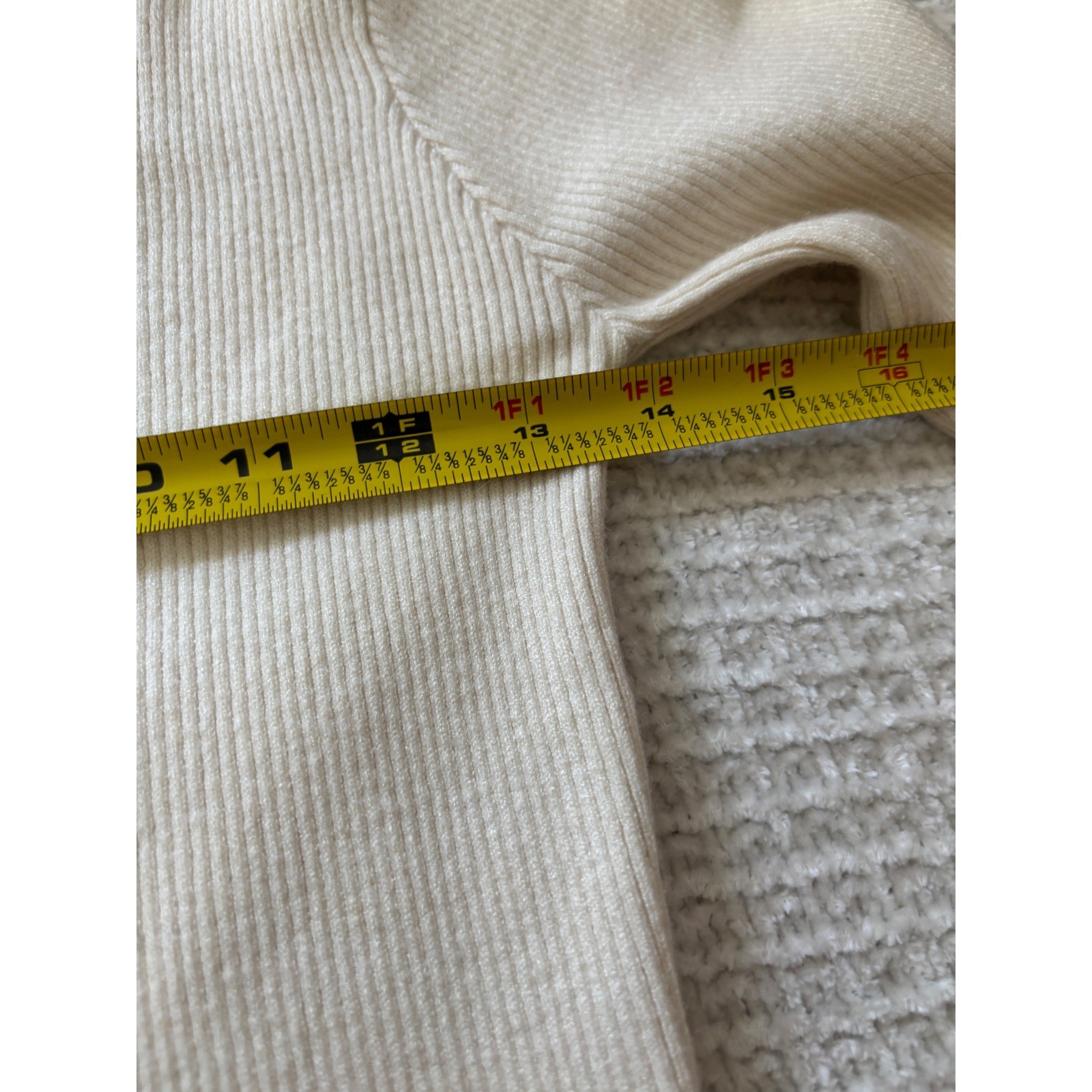 Moon River Lace Trim Rib Knit Sweater Top M Ivory Mock Neck Romantic Coquette