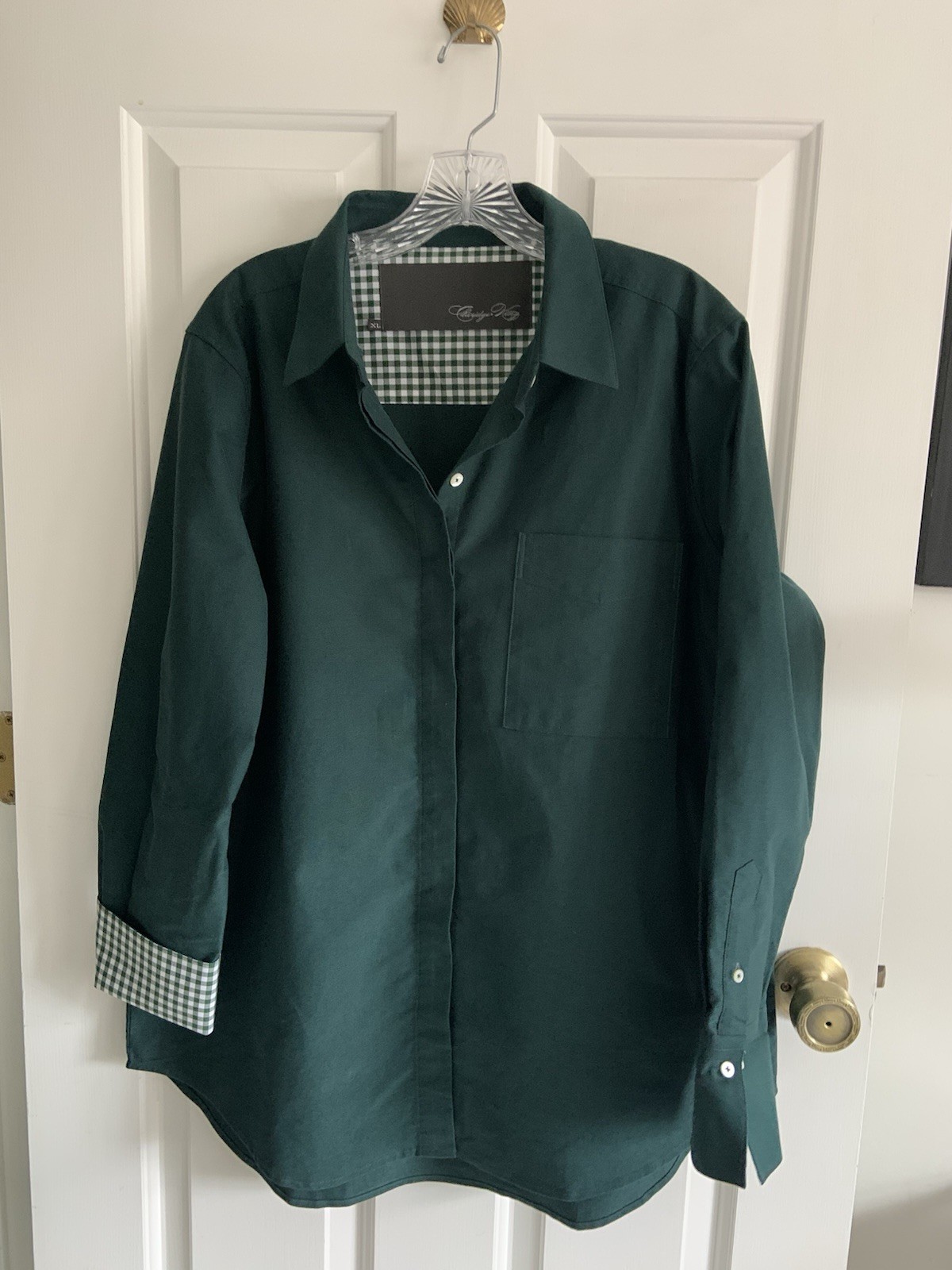 Claridge & King Women’s XL Dark Green Button up Shirt with Gingham flip cuffs