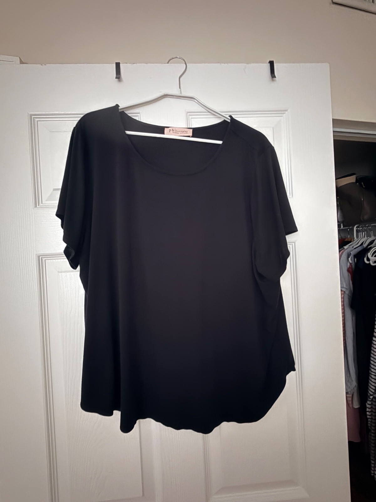 Philosophy Woman Republic Clothing 3X Top Black Short Sleeve Tunic.