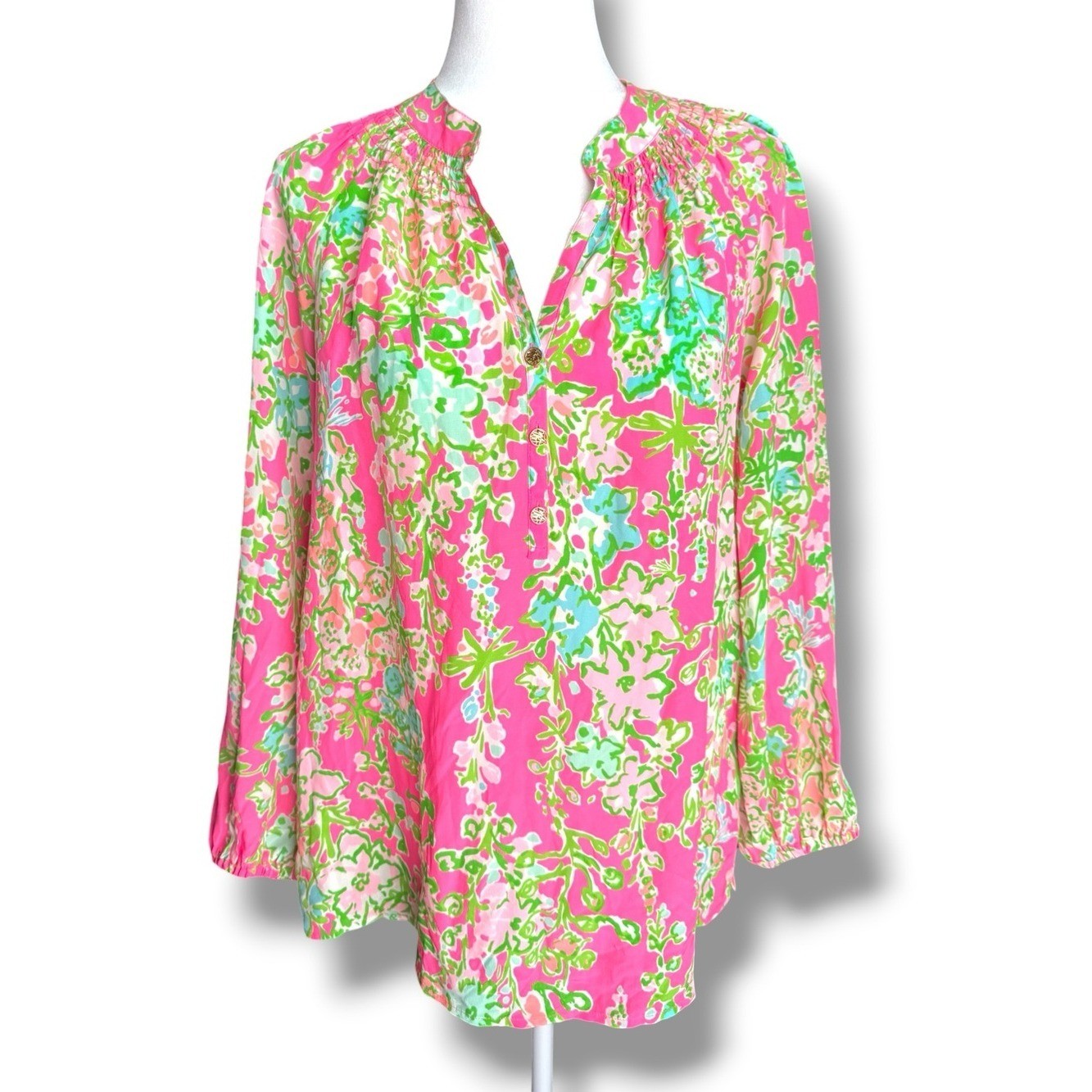 Lilly Pulitzer NWT Elsa Silk Top Flamingo Pink Southern Charm Floral Sz M