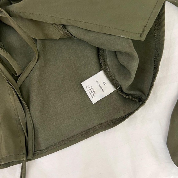 L.A. Hearts Olive Green Milkmaid Tie-Front Crop Top Puff Sleeve Boho – XS