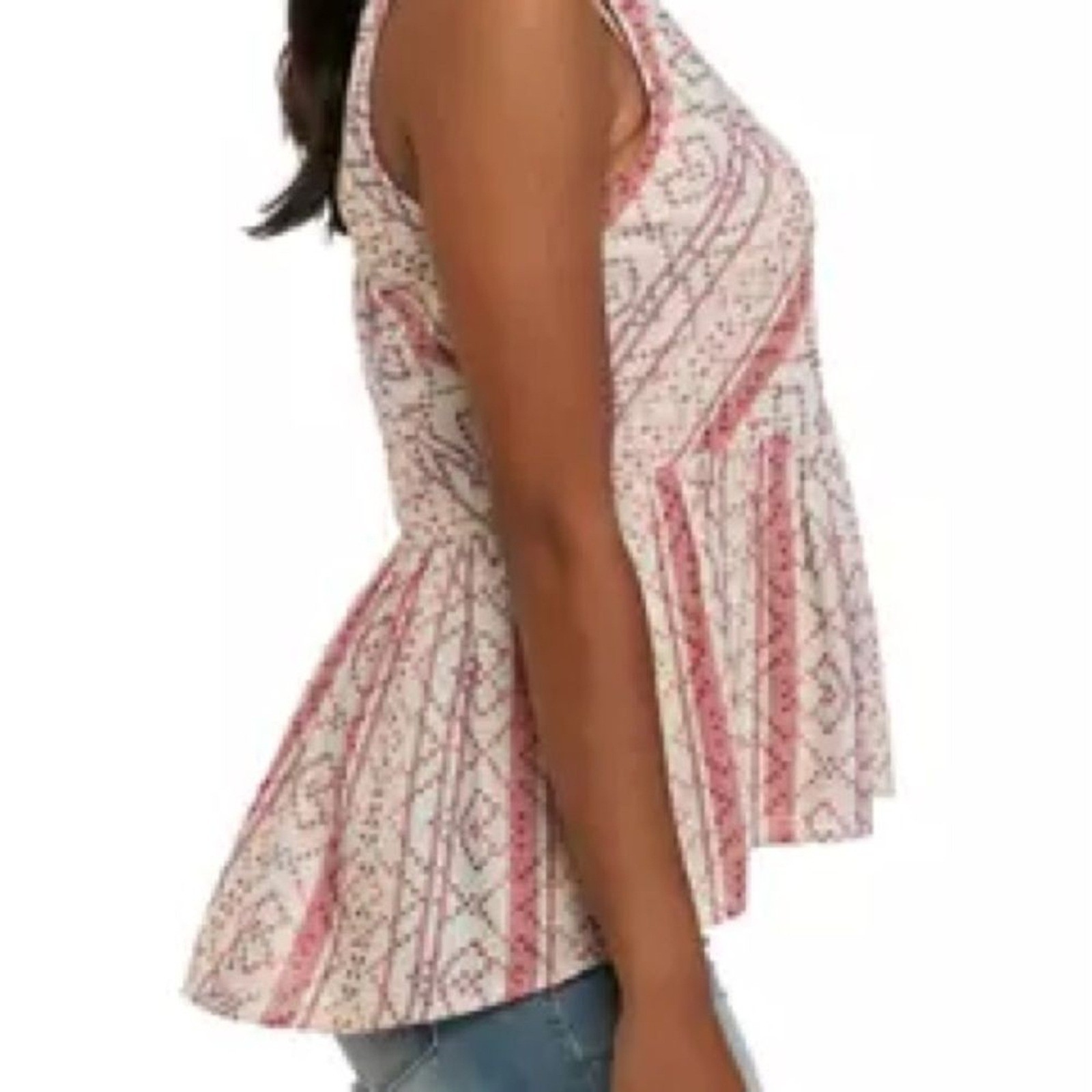 True Craft Juniors Red Geometric Chevron Print Sleeveless Peplum Top XL Cotton
