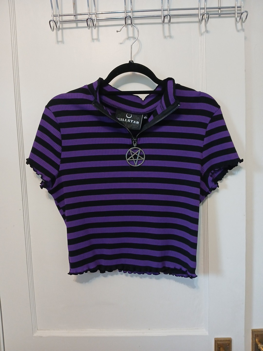 Killstar Malkin Purple And Black Pentagram Crop Top XL NWT