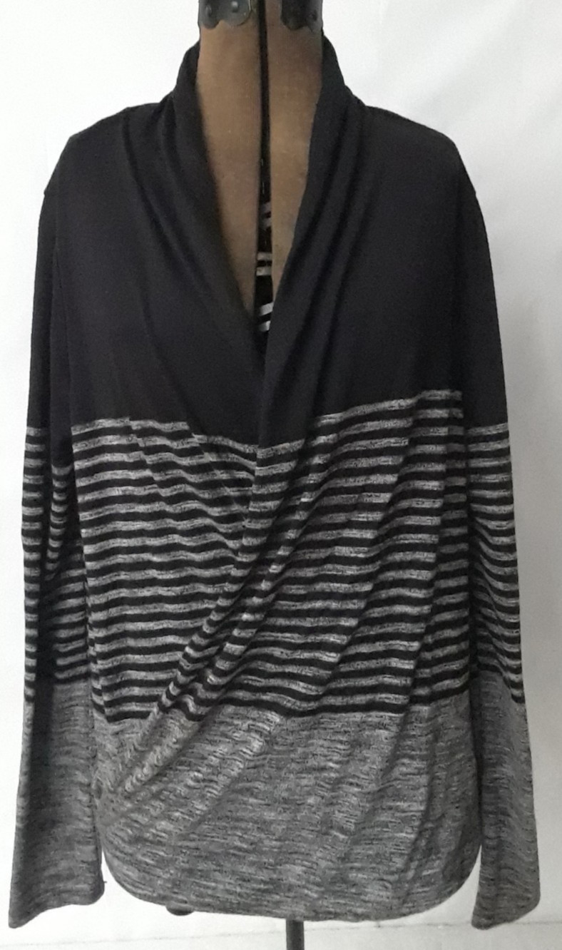 MAX Editio Shirt Women Medium Gray Stripe Long Sleeve 3/4 Open Top Elastic Waist