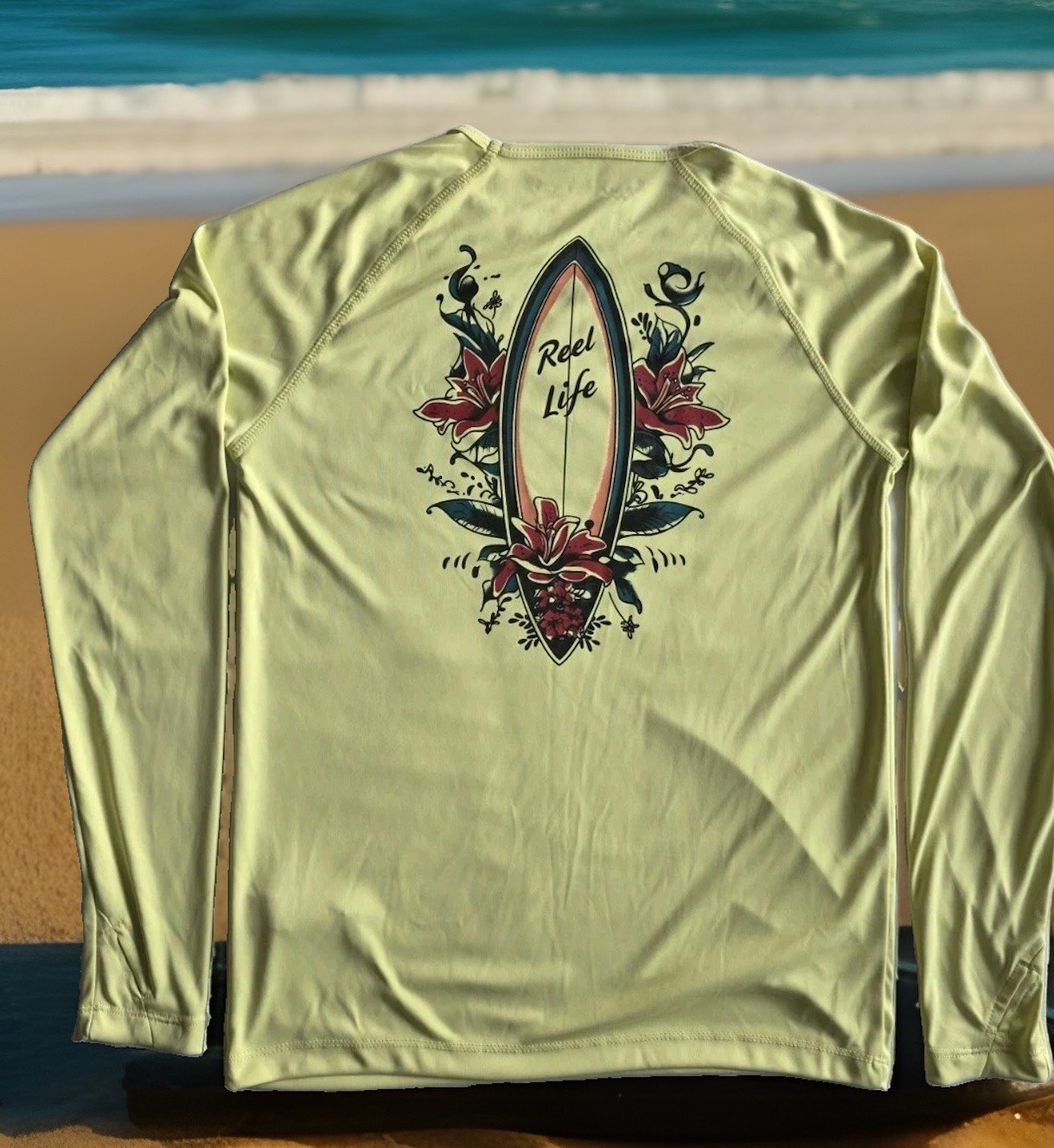Reel Life Women’s Long Sleeve UV Beach Shirt Yellow Sz Sml