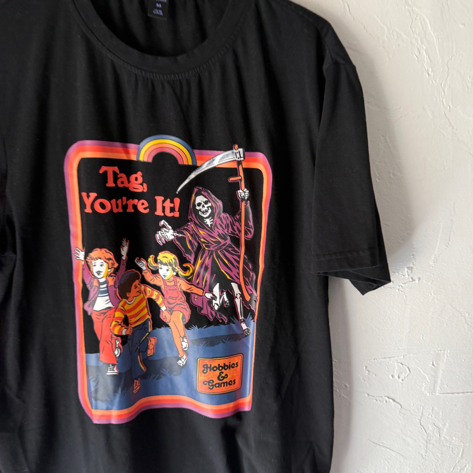 Romwe Tag You’re It Grim Reaper Halloween Graphic Tee Shirt Black M