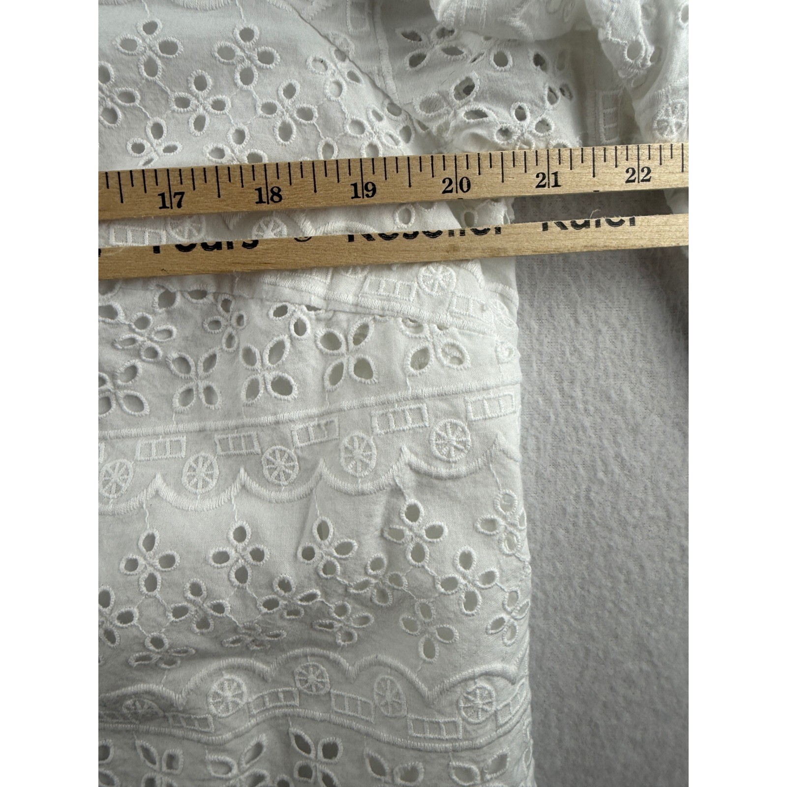 Talbots Womens White Cotton Eyelet Ruffle Collar Puff Sleeve Blouse Size L